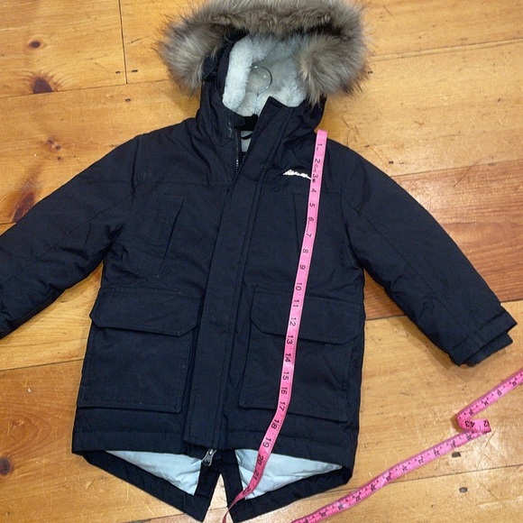 Eddie Bauer Down Coat Black Parka Jacket Faux Fur Trim Hood Waterproof 4 Kids - Picture 8 of 14